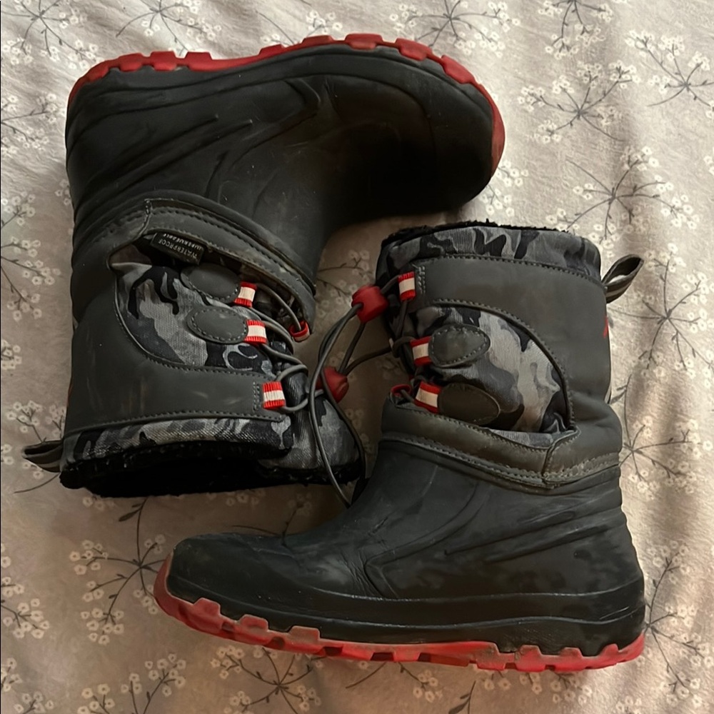 Kids Black and Red Winter Boots